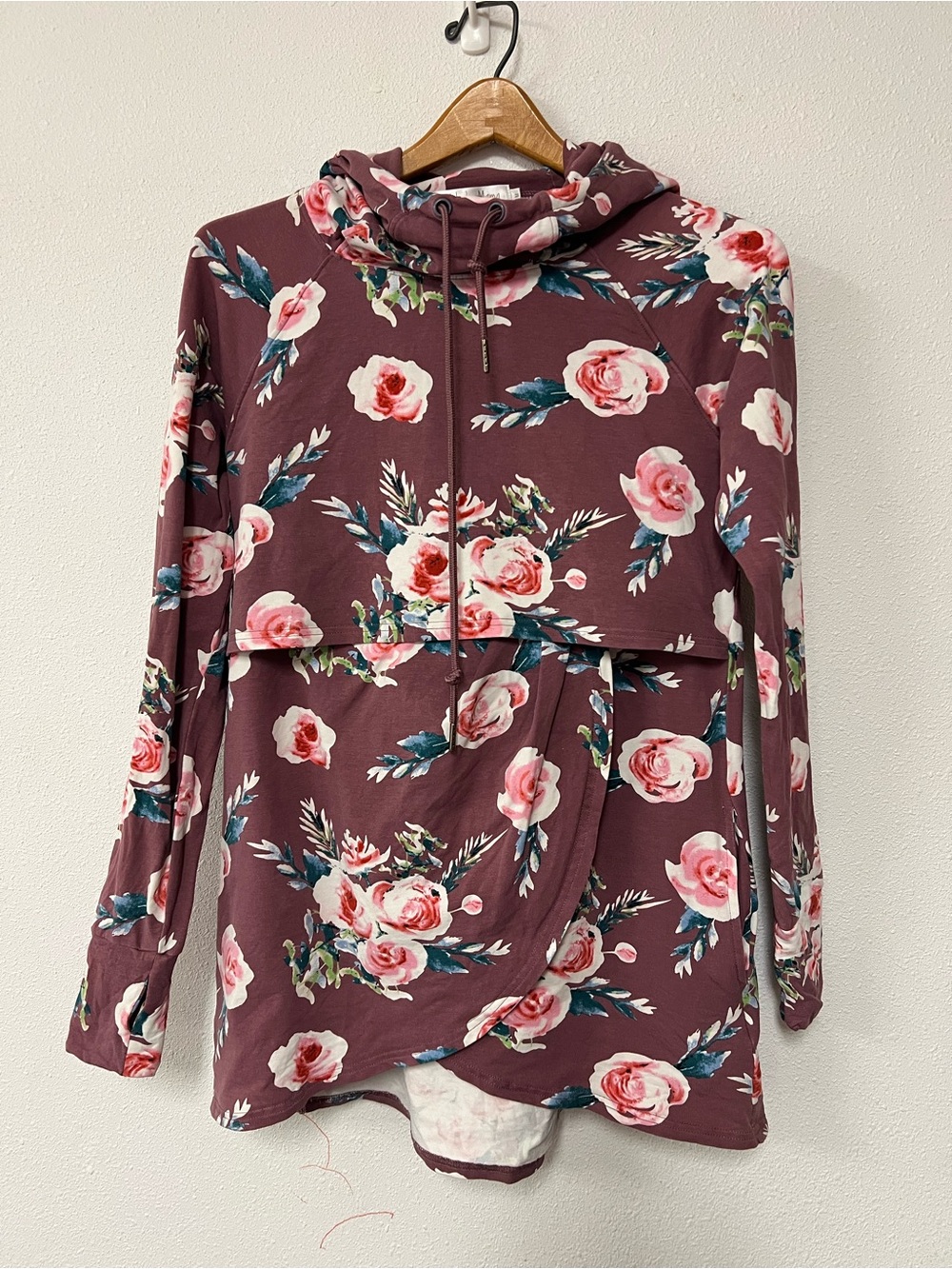 Latched Mama Tulip Front Cotton Floral Hoodie Lift Up Nursing Access Size M - Picture 2 of 9